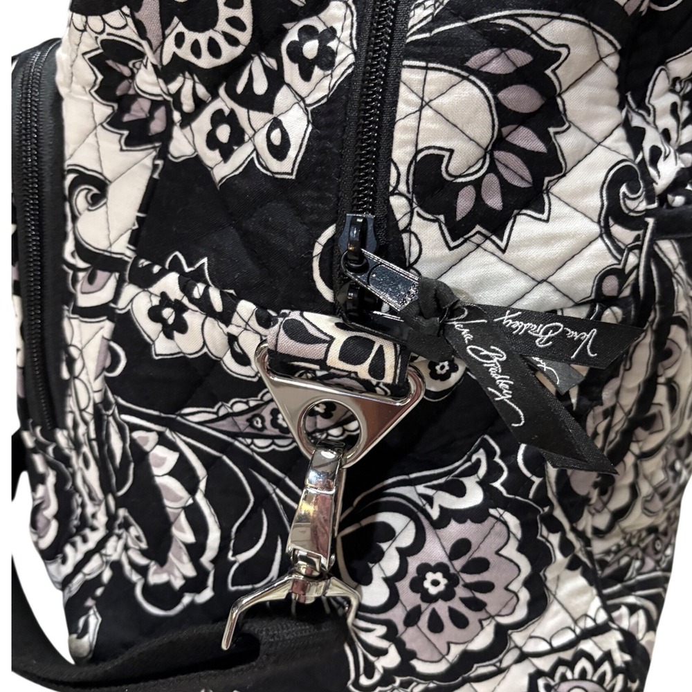 Vera Bradley Weekender Bag Large Black White Paisley Quilted Travel Duffel - Picture 4 of 6